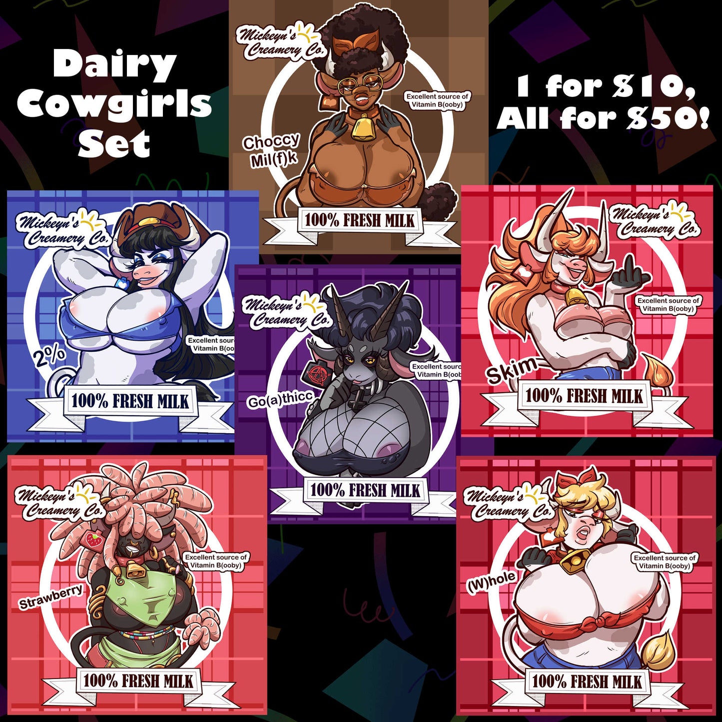 [NSFW] Dairy Cowgirls 8x8 Square Print Set